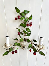 Load image into Gallery viewer, Pair of Italian Tole Cherry Wall Sconces with Rattan Shades