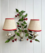 Load image into Gallery viewer, Pair of Italian Tole Cherry Wall Sconces with Rattan Shades