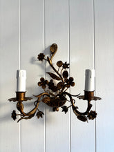 Load image into Gallery viewer, Floral Gilt Tole Double Sconce
