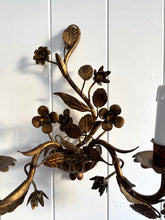 Load image into Gallery viewer, Floral Gilt Tole Double Sconce
