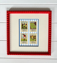 Load image into Gallery viewer, Trio of Antique Soccer Stamps in Red Bobbin Frames
