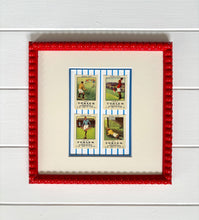 Load image into Gallery viewer, Trio of Antique Soccer Stamps in Red Bobbin Frames
