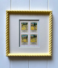 Load image into Gallery viewer, Trio of Antique Tennis Stamps in Yellow Twist Frames
