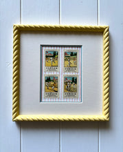 Load image into Gallery viewer, Trio of Antique Tennis Stamps in Yellow Twist Frames

