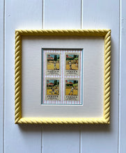 Load image into Gallery viewer, Trio of Antique Tennis Stamps in Yellow Twist Frames
