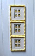 Load image into Gallery viewer, Trio of Antique Tennis Stamps in Yellow Twist Frames
