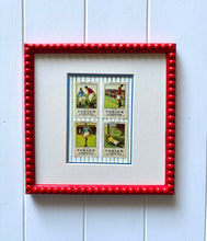 Load image into Gallery viewer, Trio of Antique Soccer Stamps in Red Bobbin Frames
