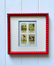 Load image into Gallery viewer, Trio of Antique Soccer Stamps in Red Bobbin Frames
