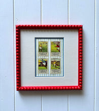 Load image into Gallery viewer, Trio of Antique Soccer Stamps in Red Bobbin Frames

