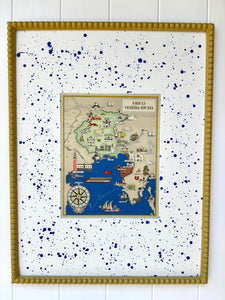 Mid-century Venice Map in Turmeric Yellow Bobbin Frame