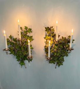 Large Italian 1940s Ivy Tole Sconces