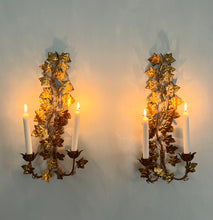 Load image into Gallery viewer, Pair of Florentine Gilt Ivy Wall Sconces
