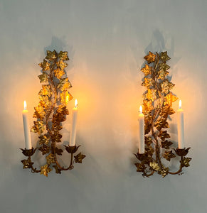 Pair of Florentine Gilt Ivy Wall Sconces