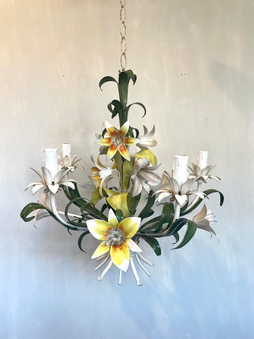 Mid-century Italian Tole Lillies Chandelier