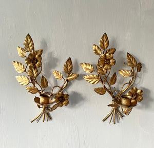 Pair of Italian Gilt Tole Anemone Sconces