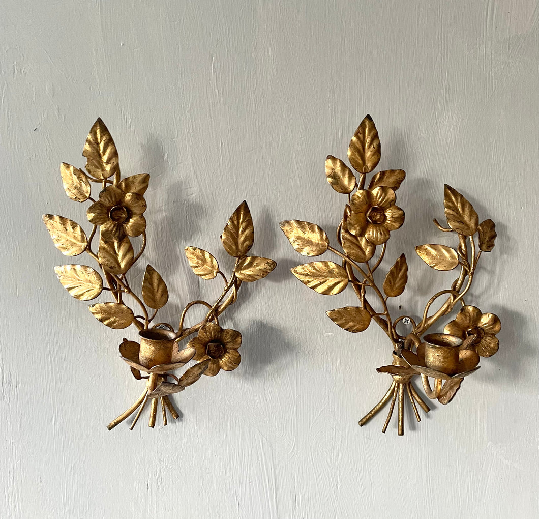 Pair of Italian Gilt Tole Anemone Sconces