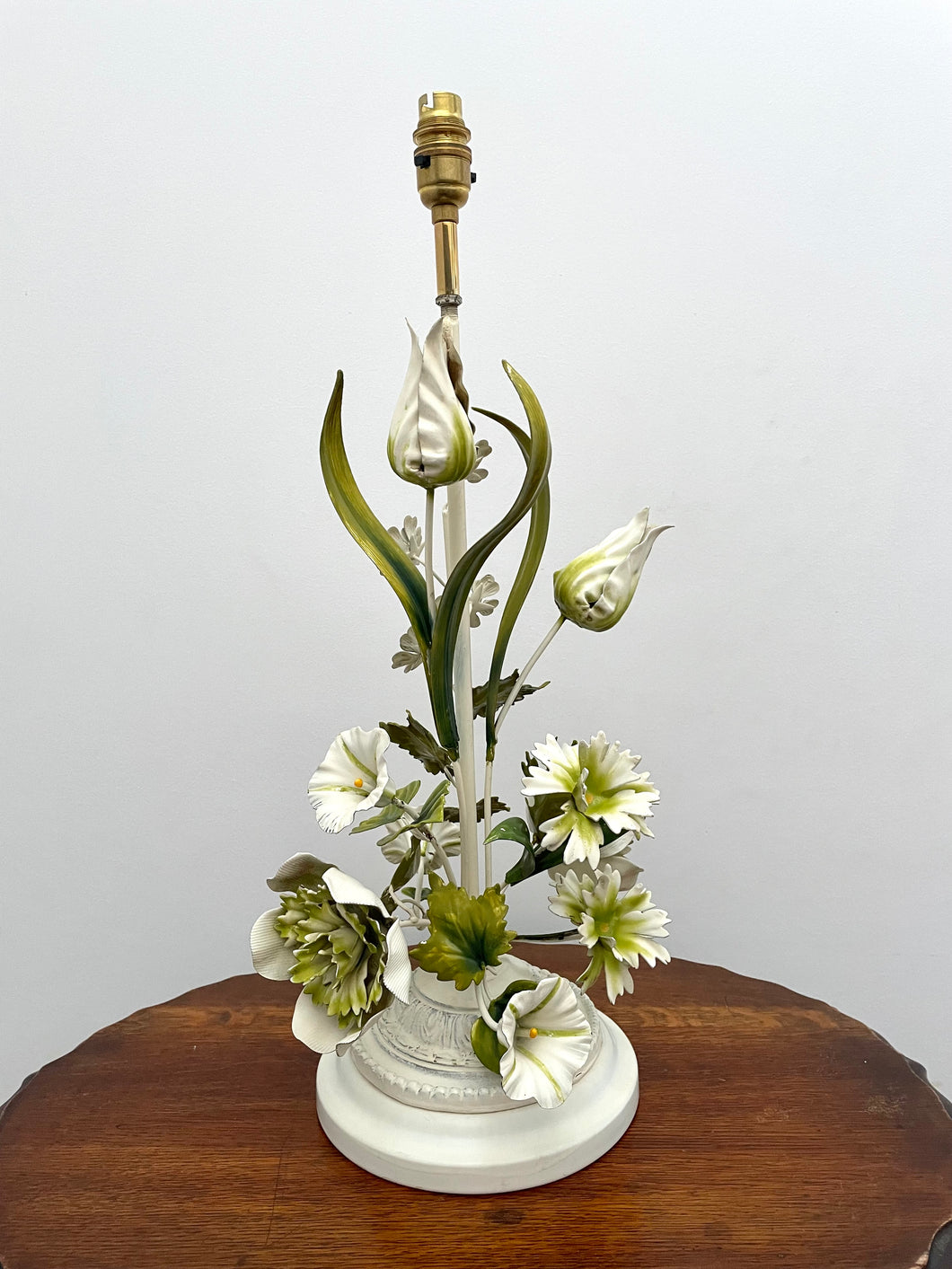 Green & White Floral Italian Tole Lamp