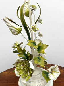 Green & White Floral Italian Tole Lamp