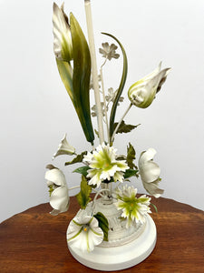 Green & White Floral Italian Tole Lamp