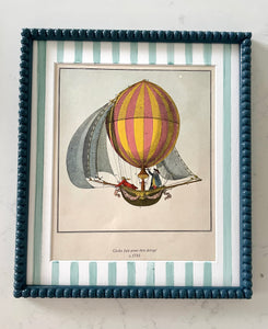 "Globe Fait Pure Etre Dirige" Lithograph in Storm Blue Bobbin Frame