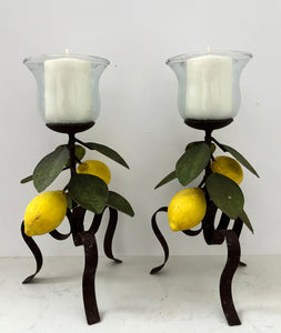 Pair of Lemon Tole Candleholders