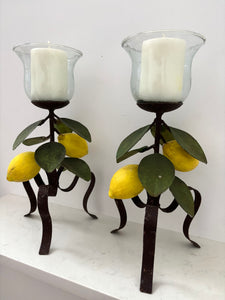 Pair of Lemon Tole Candleholders
