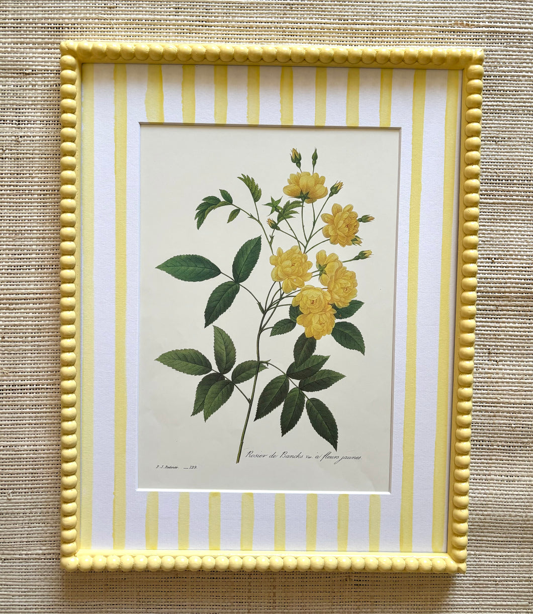 Yellow Roses Botanical Print in Butter Yellow Bobbin Frame