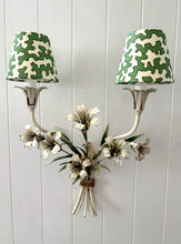 Load image into Gallery viewer, Pair of white tole lily sconces
