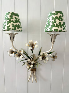 Pair of white tole lily sconces