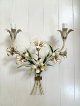 Load image into Gallery viewer, Pair of white tole lily sconces
