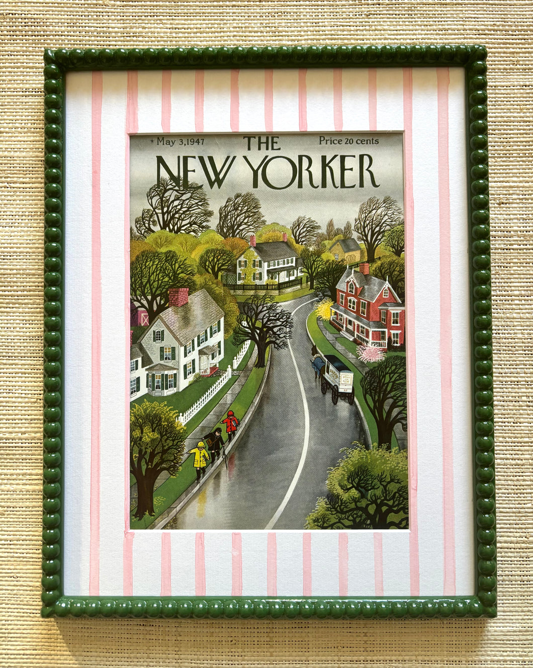 1947 New Yorker Cover in Green Bobbin Frame