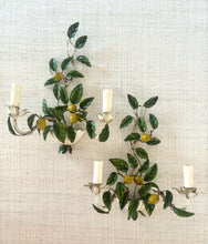 Load image into Gallery viewer, Pair of Lemon Tole Sconces
