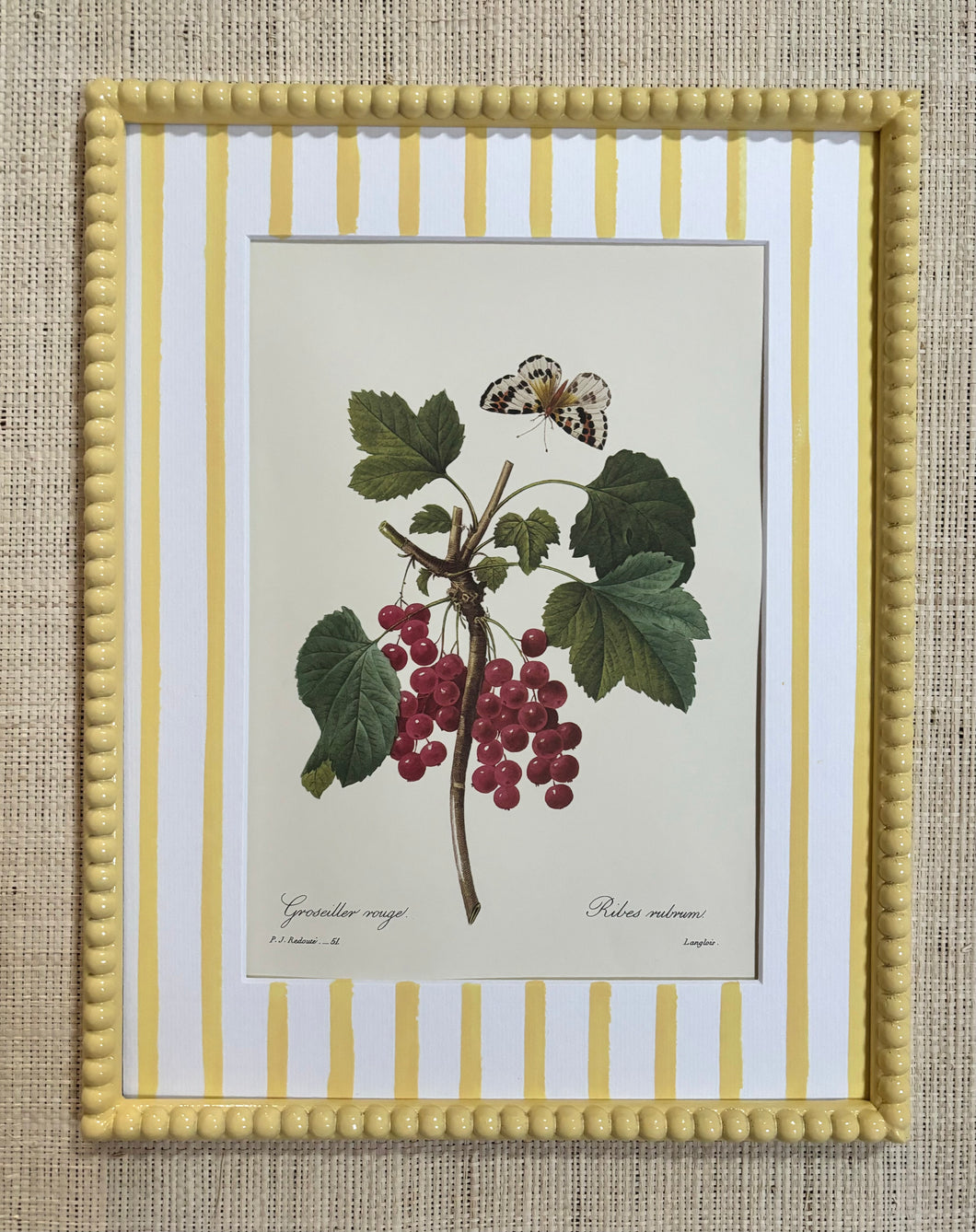 Vintage Red Currant Botanical Print in Butter Yellow Bobbin Frame