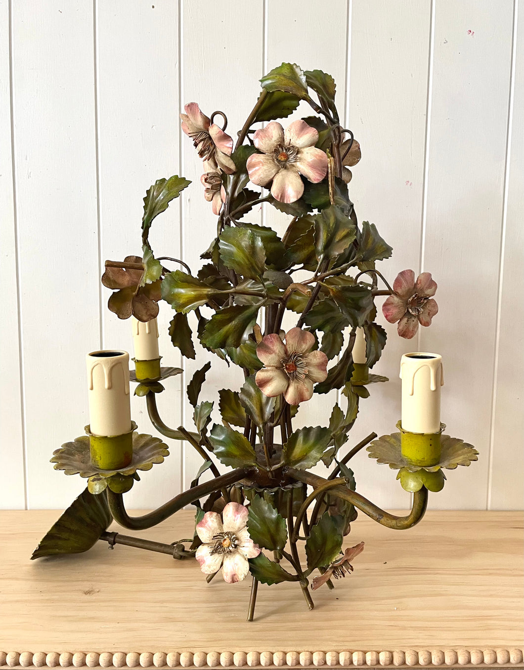 Italian tole pink roses chandelier