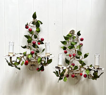 Load image into Gallery viewer, Pair of Italian Tole Cherry Wall Sconces

