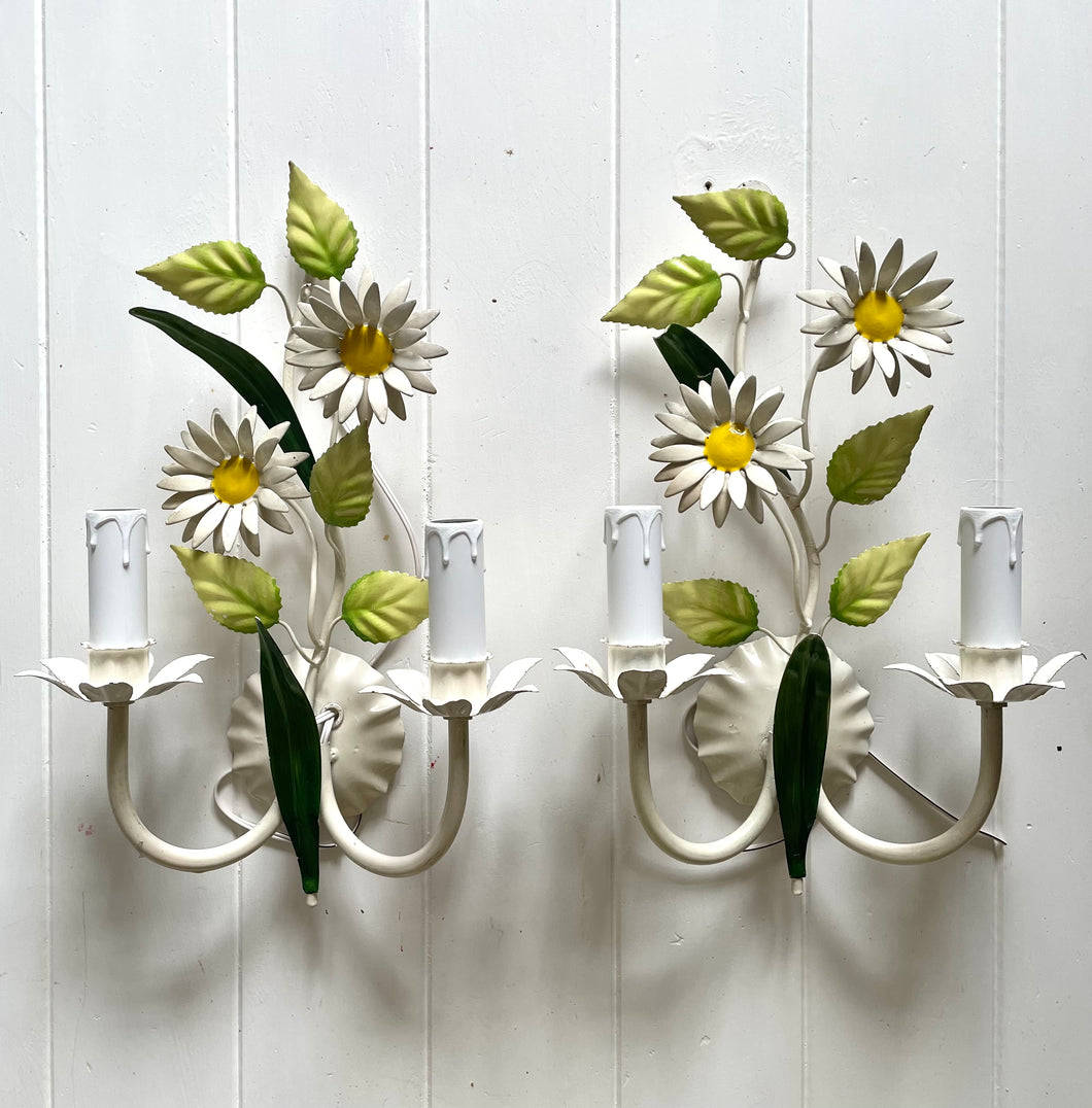 Pair of Italian Tole Daisy Wall Sconces