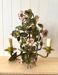 Italian tole pink roses chandelier