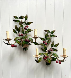 Pair of French Tole Cherry Wall Sconces