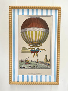 "First Channel Crossing by Air" Lithograph in Mustard Yellow Bobbin Frame