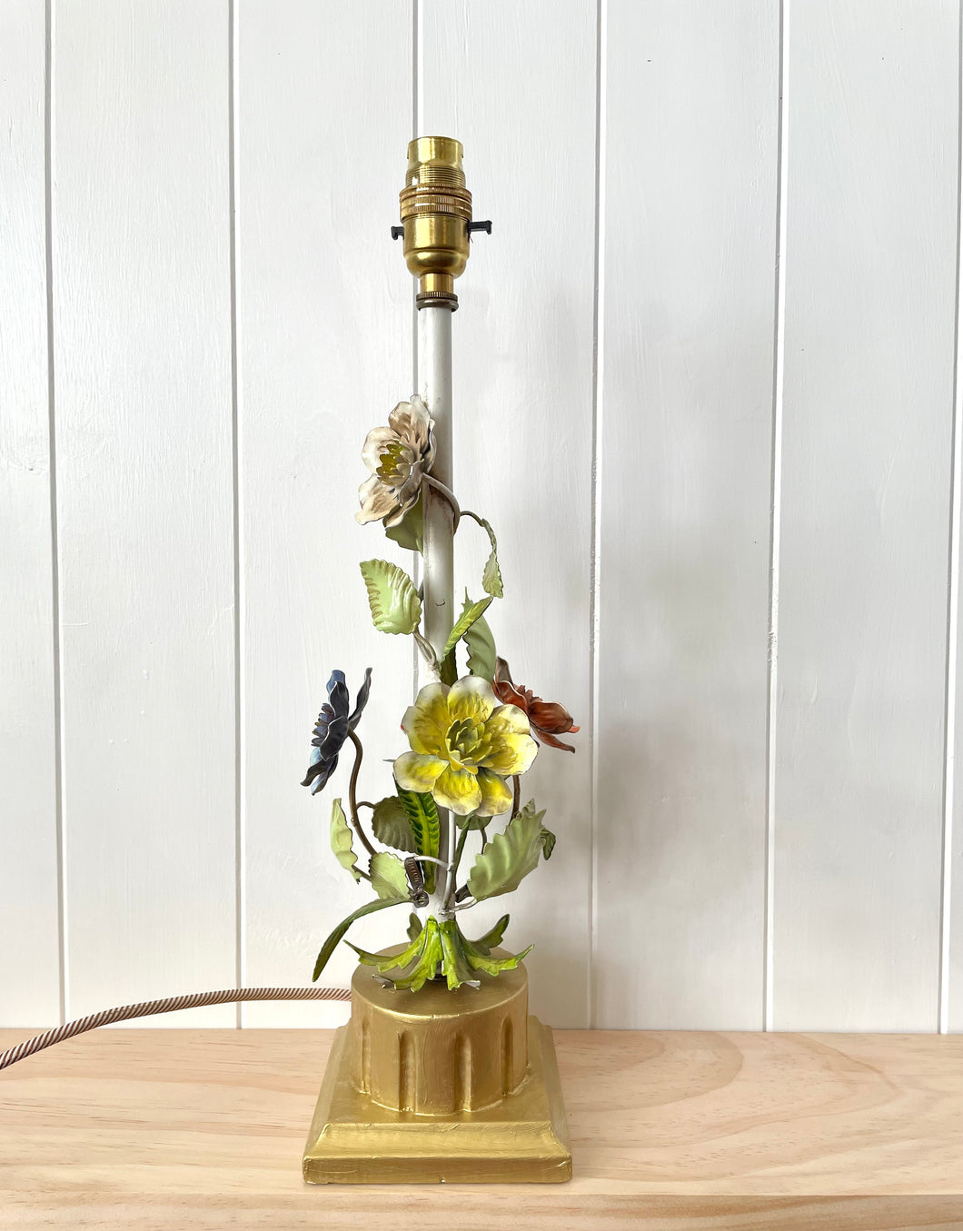 Pretty Italian floral toleware lamp base