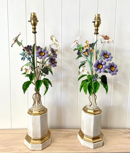Tall floral toleware lamps