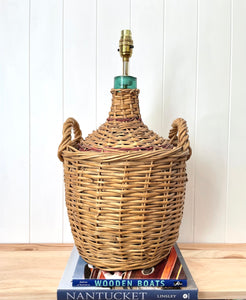 Large vintage rattan demijohn lamp