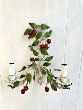 Load image into Gallery viewer, Pair of Italian Tole Cherry Wall Sconces with Rattan Shades
