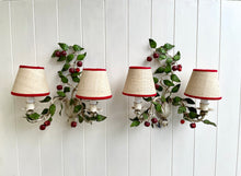 Load image into Gallery viewer, Pair of Italian Tole Cherry Wall Sconces with Rattan Shades
